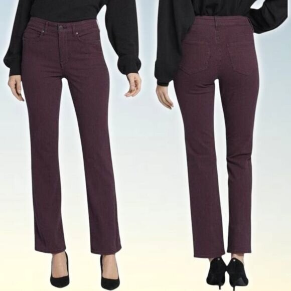 NWT NYDJ Marilyn Bridge High Rise Cherry Stripe Straight Leg Jean Size 4 - Picture 1 of 6
